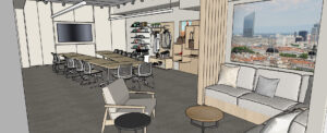 Vue 3D de salle de formation du Campus Lumière - aménagement et décoration Bloom Inside
